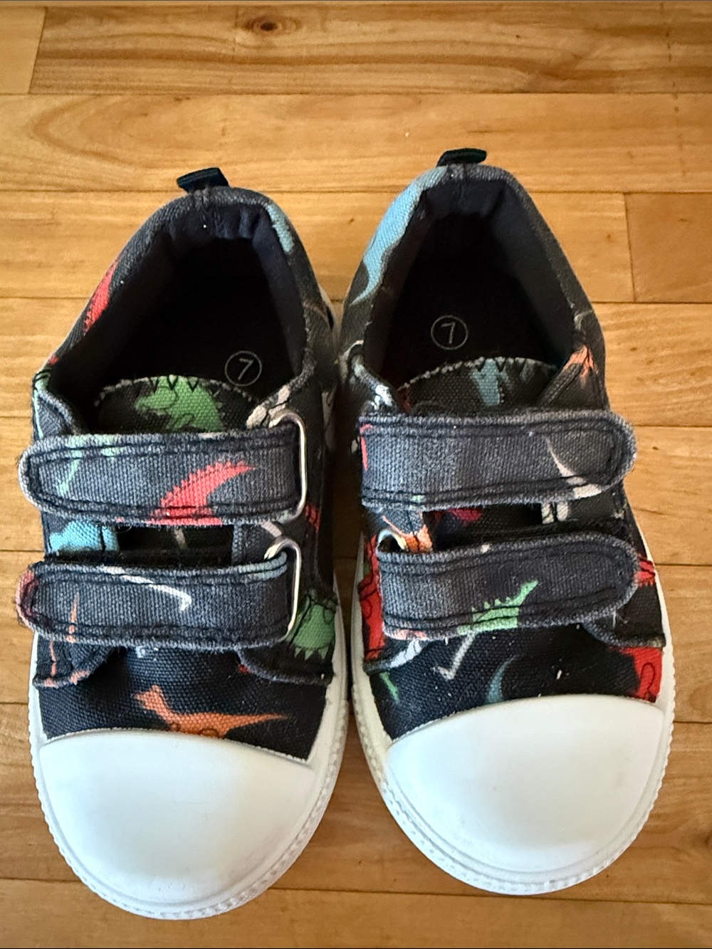 Source Unknown Black Canvas Kids Sneakers with Multicolor Dino Print